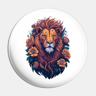 Vintage Lion Head With Flowers Pin