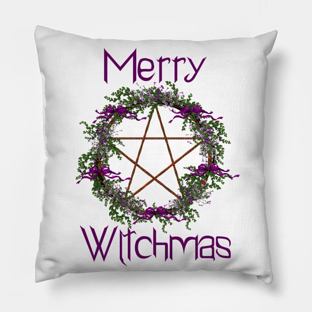 Merry Witchmas Pentacle Wreath Pillow by The Cottage Cauldron