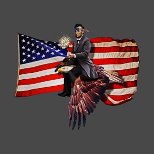 Abe Lincoln Riding Bald Eagle American Flag T-Shirt