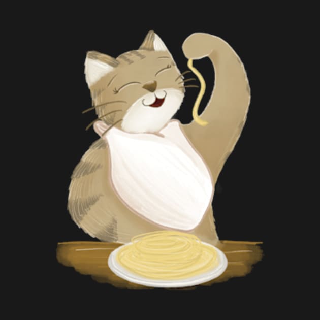 Cute cat eating spaghetti by AbbyCatAtelier