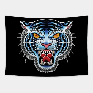 White Tiger Head Traditional Tattoo art illustration Tapestry