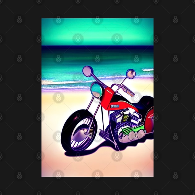 COOL SURREAL RETRO MOTORCYCLE ON THE BEACH by sailorsam1805