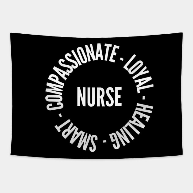 Nurse qualities - inspiring nurse quote (white) Tapestry by PickHerStickers