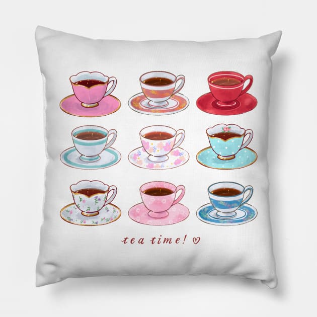 Tea Cups Pillow by Kate Paints