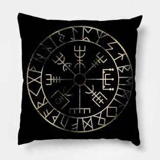 Vikings Vegvisir, Protection runes and compass in gold Pillow