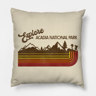 Explore Acadia National Park Retro 70s/80s Stripe Pillow