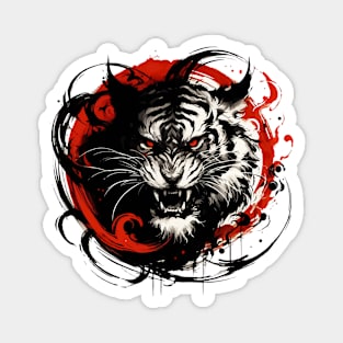 Sumie Japanese Brushstroke White Demon Tiger Magnet