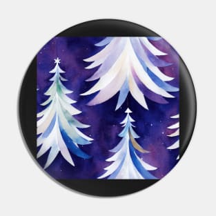 Watercolor Blue and White Christmas Trees Pin