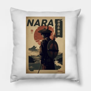 Nara Samurai Vintage Travel Art Poster Pillow