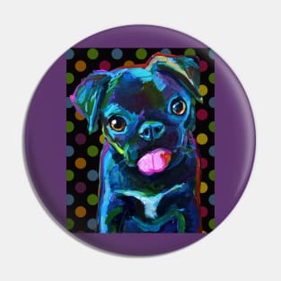 Derpy Black Pug Puppy with Polka Dots Pin