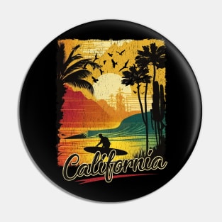 California Retro Vintage Poster Style Sunset Surfer Pin