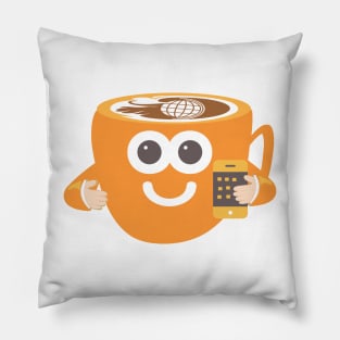 digital coffee cup mascot Pillow