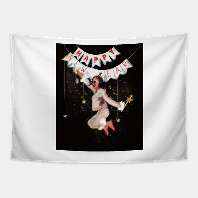 Happy New Year Party Girl Tapestry by xsaxsandra