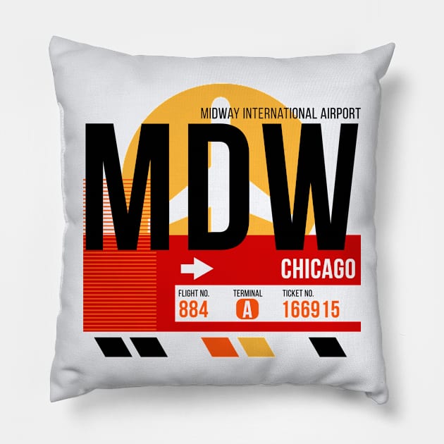 Chicago Midway (MDW) Airport // Sunset Baggage Tag Pillow by Now Boarding