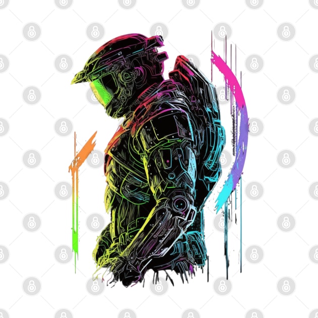 Halo Master Chief Neon Design - Original Artwork by Labidabop