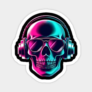 Skull head with a pair of headphones and sunglasses Magnet