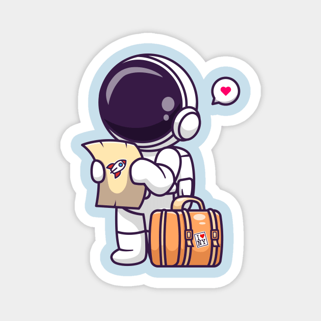 Cute Astronaut Travelling With Map And Suitcase Cartoon Magnet by Catalyst Labs