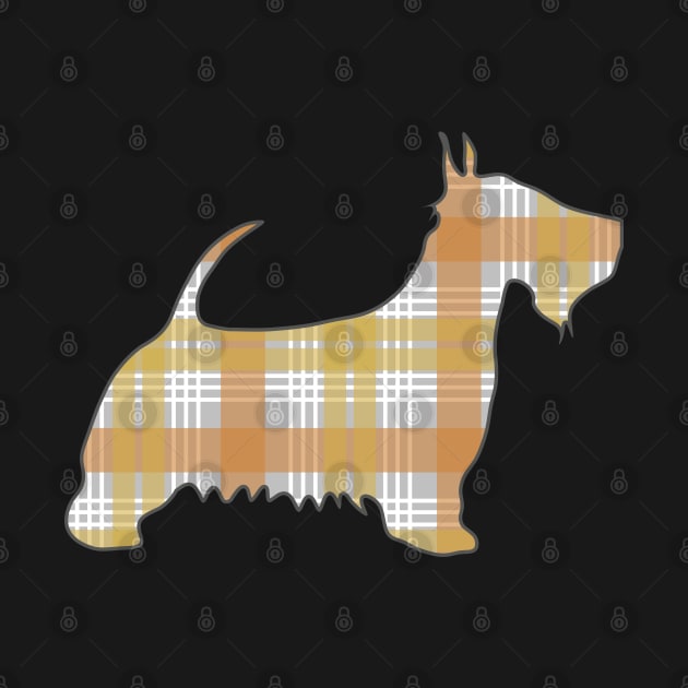Metallic Gold, Silver and Bronze Tone Tartan Scottish Terrier Dog Silhouette by MacPean