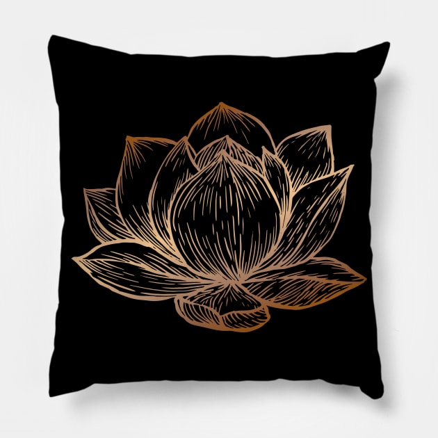 Golden Lotus Flower on Black Pillow by Cecilia Mok