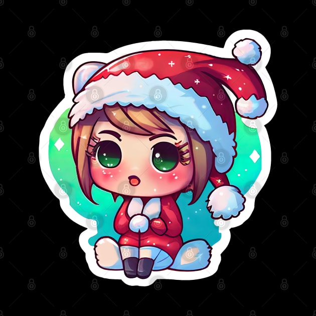 Cute Adorable Kawaii Chibi Girl Dressed in Santa Claus Outfit by The Little Store Of Magic