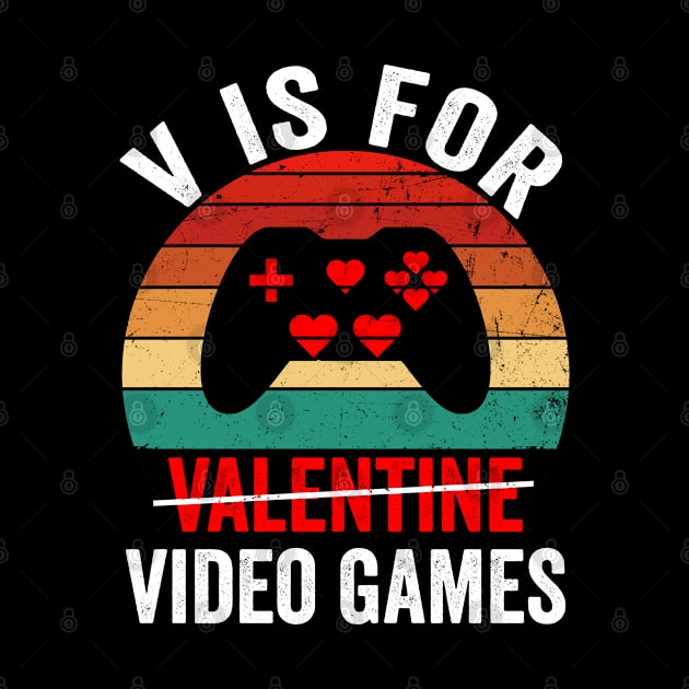 V is for Video Games Valentines Day Boys Funny Retro Vintage by teecrafts