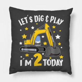 Construction Truck 2Nd Birthday Boy 2 Bday Excavator Digger Pillow