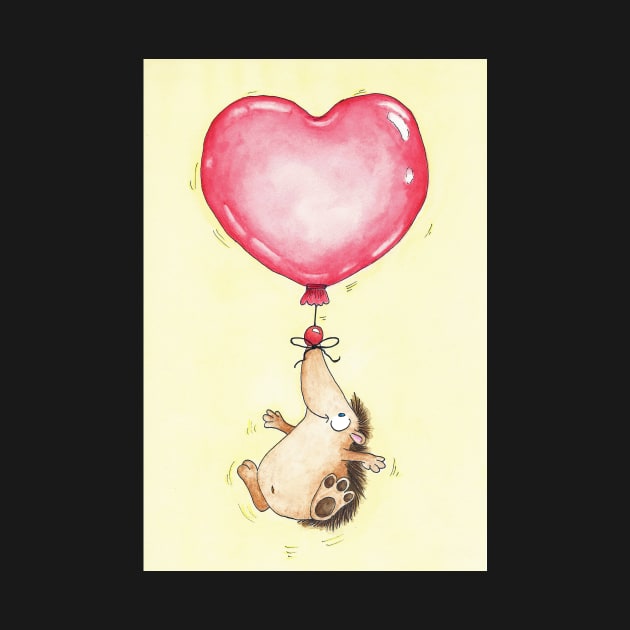 Cute Watercolor Hedgehog Heart Balloon by nicolejanes