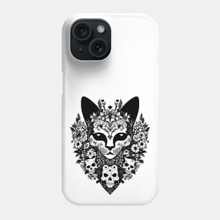 Creepy demon cat with demon skulls and flowers Phone Case