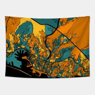 Genoa Map Pattern in Orange & Teal Tapestry