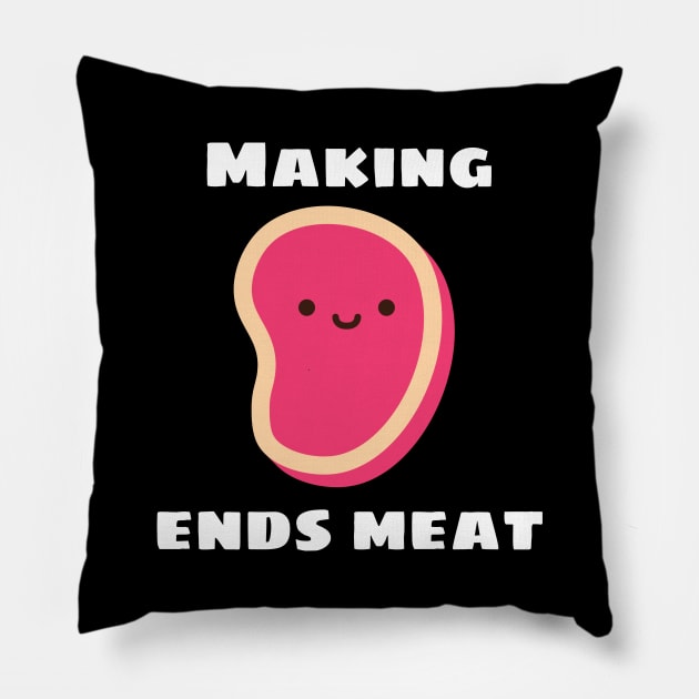 Making Ends Meat | Cute Meat Pun Pillow by Allthingspunny