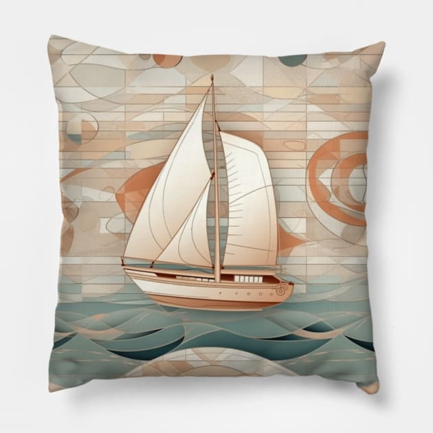 A Sailboat on a Tile Pillow by Studio Red Koala