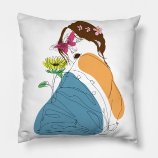 Girl With Colorful Flowers And Butterfly |  Positivity Pillow