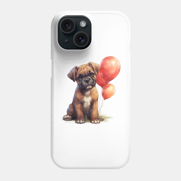 Boxer Dog Holding Balloons Phone Case by Chromatic Fusion Studio