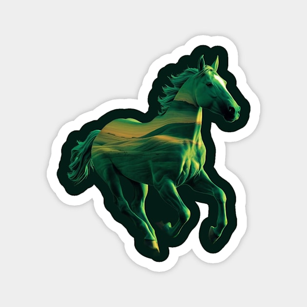 Green Horse in Mid-Gallop with Flowing Mane and Tail Artistic or Conceptual Rather than Natural Magnet by animegirlnft
