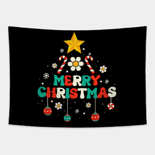 Merry Christmas Groovy Family Xmas Tree Family Christmas Tapestry