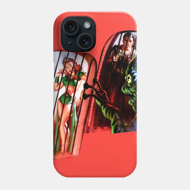 Sexy Woman Man from Planet Earth Prisoners of Alien Monster Cage Bar Retro Comic Vintage Cartoon Phone Case by REVISTANGO