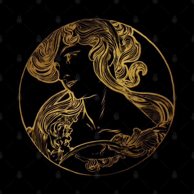 Art nouveau gold silhouette lady 6 by Allbestshirts