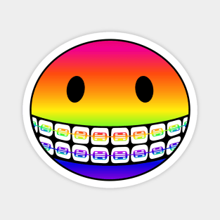 Rainbow Smiley Face with Rainbow Braces Magnet