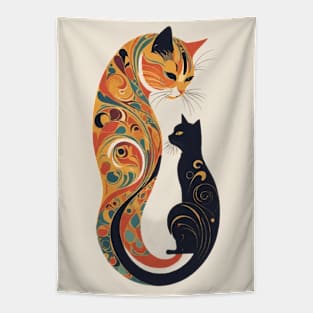 Gustav Klimt's Vibrant Whiskers: Colorful Cat Illustration Tapestry