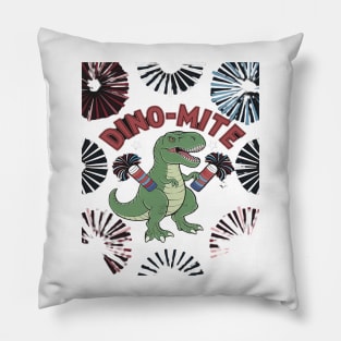 4th of July Dinosaur With Firecrackers Dino Mite Pillow