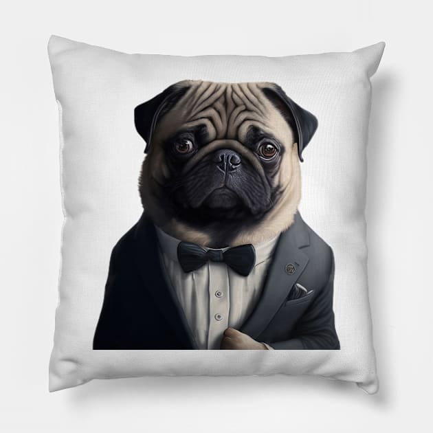 dog ina a suit Pillow by The Enthousiaste