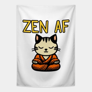 Cute Zen AF Meditating Cartoon Monk Cat (color version) Tapestry