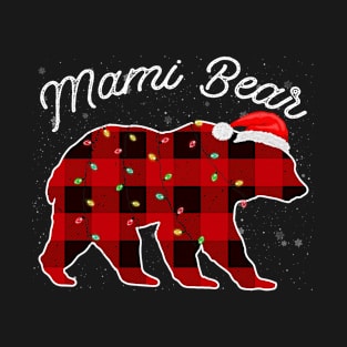 Mami Bear Santa Christmas Pajama Red Plaid Buffalo Family Funny T-Shirt