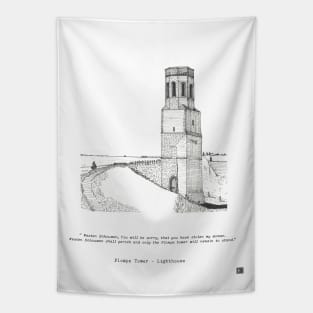 Plompe Tower Lighthouse Netherlands Plompe Toren Pen and Ink Illustration Tapestry