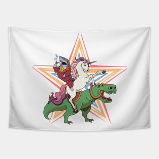 Unicorn and Shark Riding T-Rex Party Dinosaur Tapestry