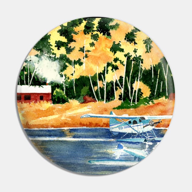 Pacific Northwest Float Plane Watercolor Painting Pin by MMcBuck