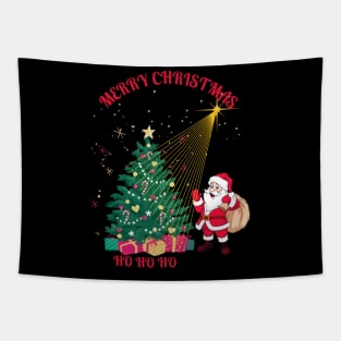 Christmas tree with santa HO HO HO Tapestry