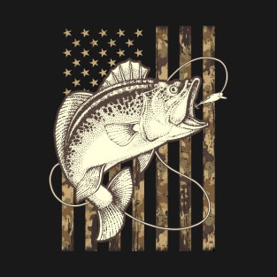 Fishing Camo USA Flag Camouflage Fisherman T-Shirt