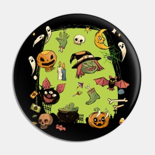 Green Creepy Vintage Halloween Pin