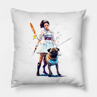 The Brave Nurse and Loyal Pug: Fighting for Justice Pillow